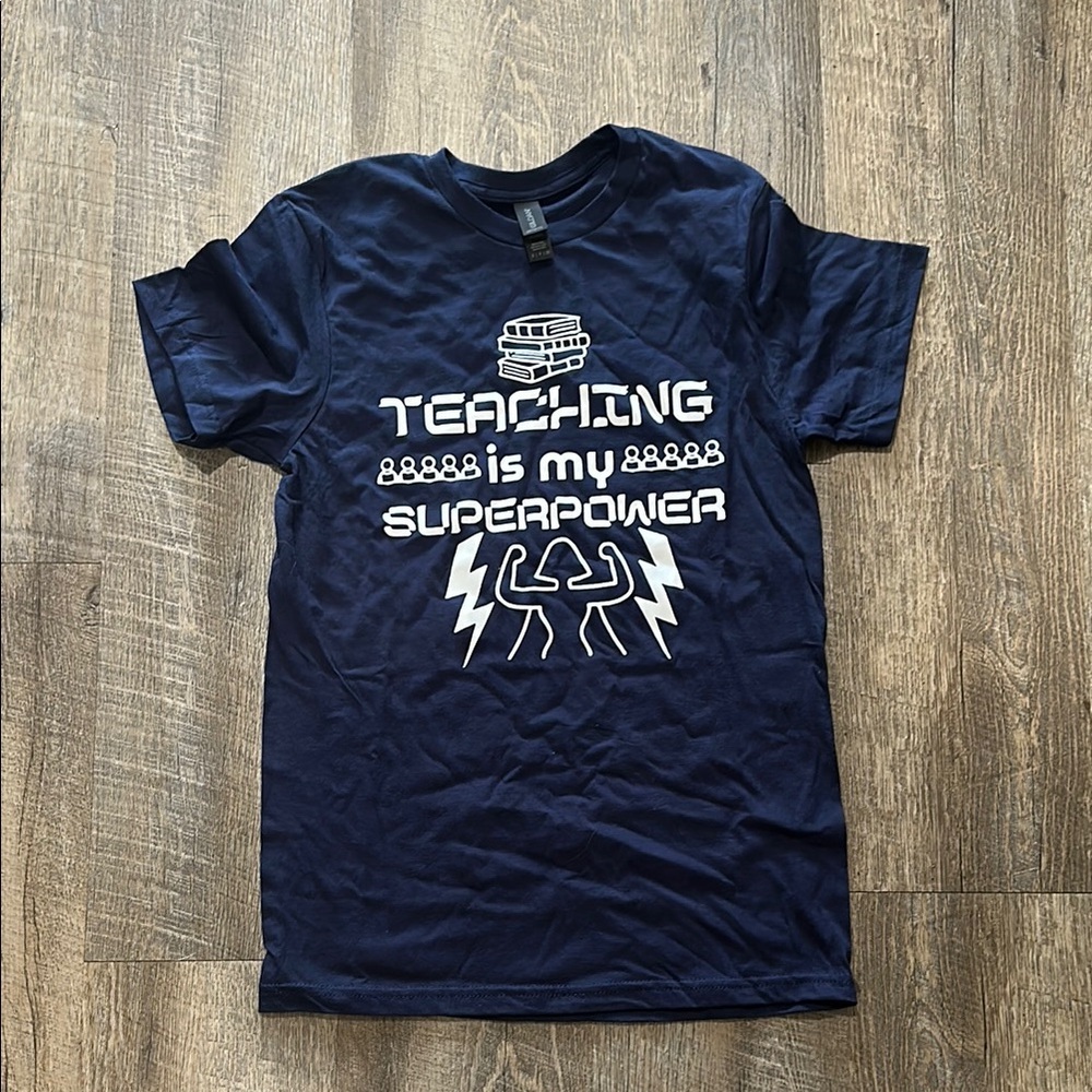 Blue and White Short Sleeve Tees with Graphic Design